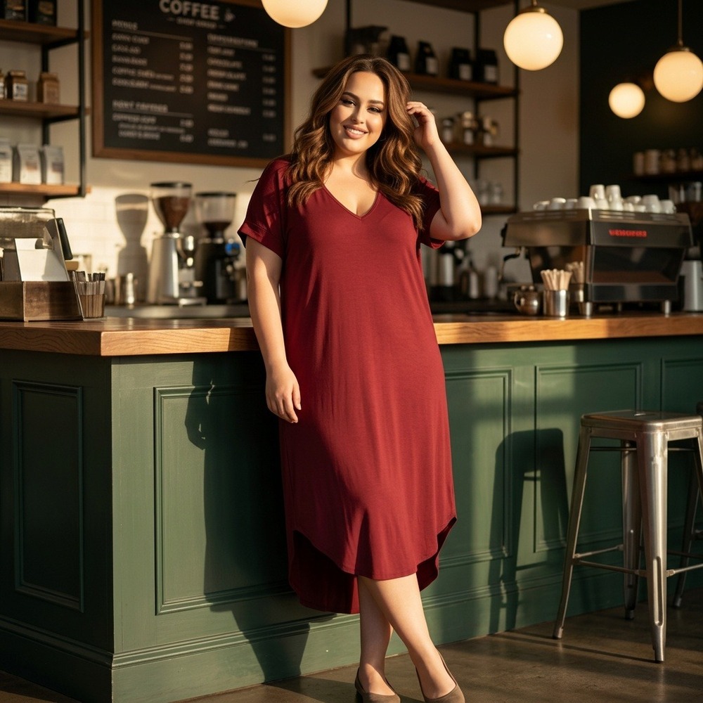 Grecerelle Tee Shirt Maxi Dress Burgundy Red Casual Comfortable Simple Size 2XL